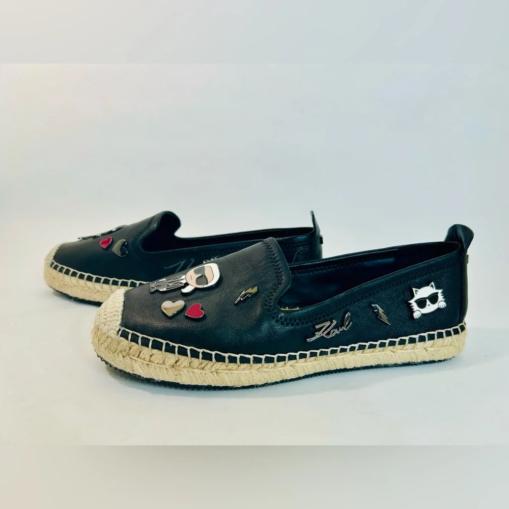 Karl Lagerfeld Paris Women's Michaela Embellished Slip-On Espadrille Flats 7.5